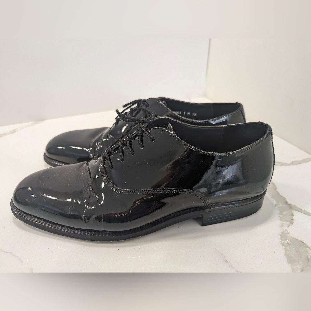 Stanley Blacker Men's Couture Black patent Leather Hand Italy Oxfords Shoes 12